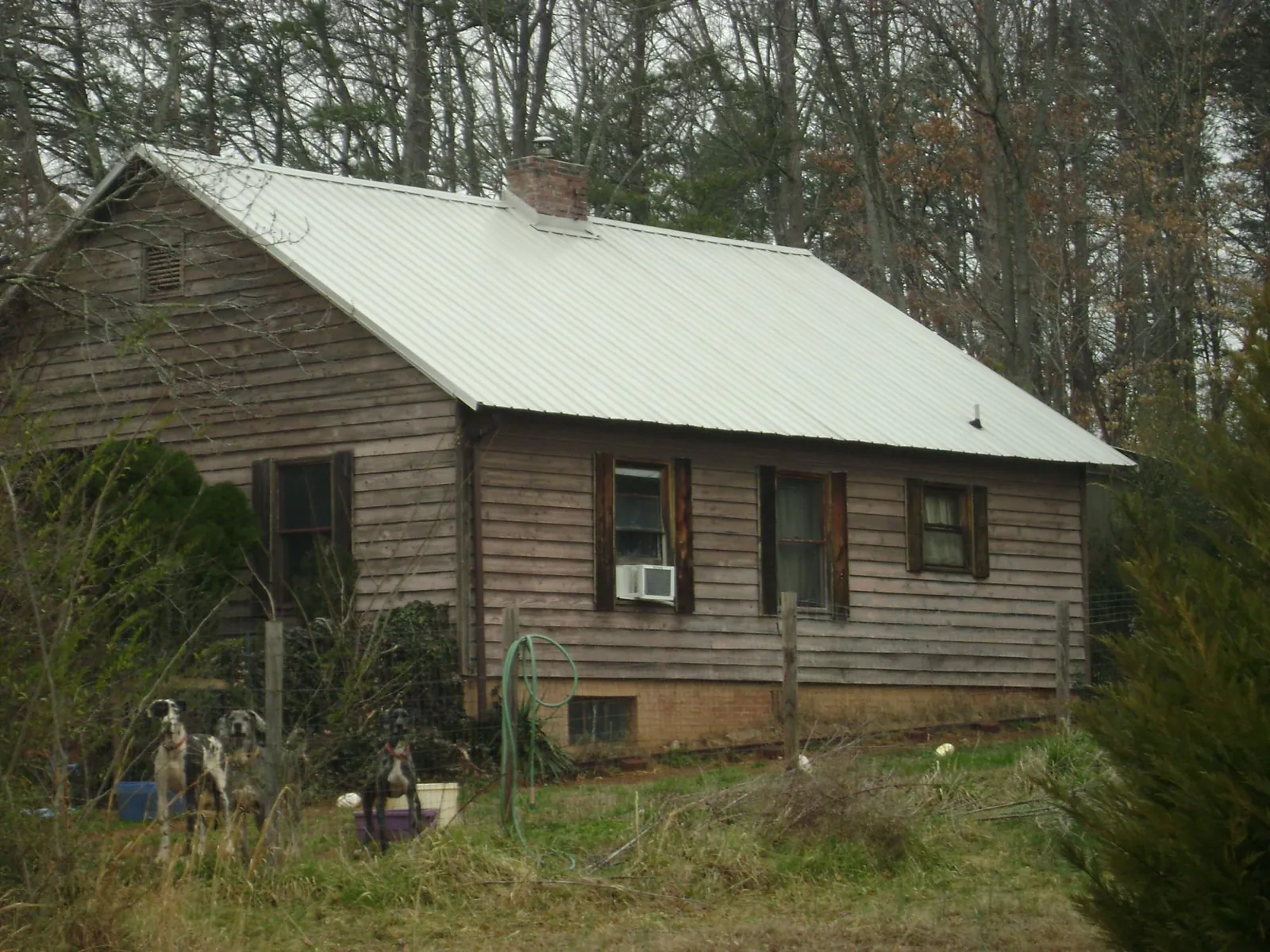 White metal roof on an old wood sided farmhouse, from a Metal Roof Installation job in Coral